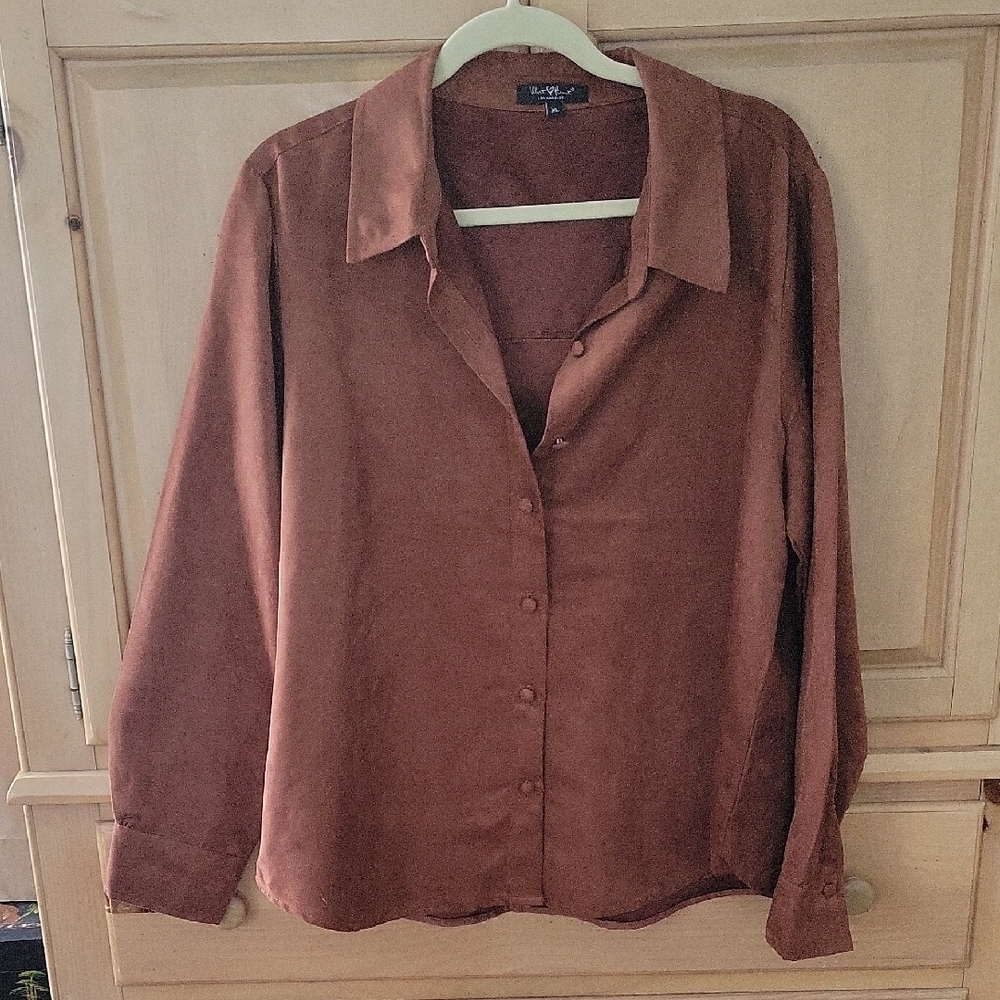 Velvet Heart Rich Brown Faux Suade Shirt